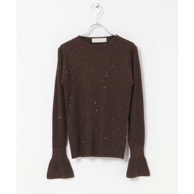 MARILYN MOON LAME SPANGLE RIB KNIT TOP （ブラウン）