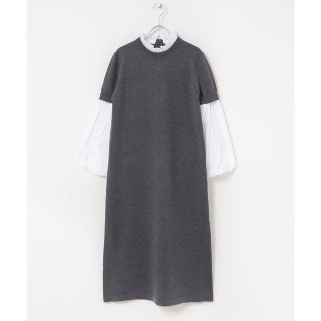MARILYN MOON 14G WOOL 2WAY SLEEVE ONE-PIECE （チャコールグレー）