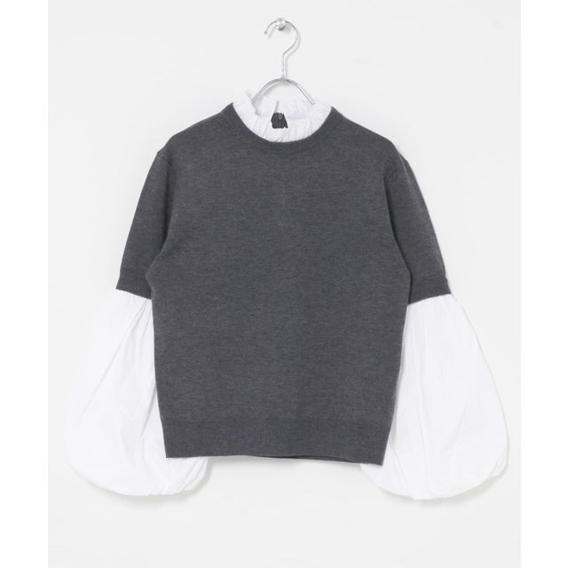 MARILYN MOON 14G WOOL 2WAY SLEEVE TOP （チャコールグレー）