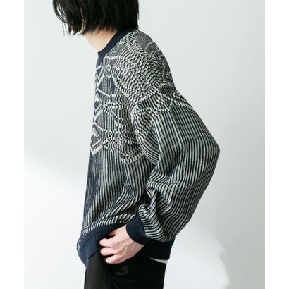 アーバンリサーチ サニーレーベル URBAN RESEARCH Sonny Label ジャガードクルーネックニットプルオーバー （ネイビー）｜詳細画像