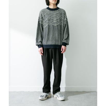 アーバンリサーチ サニーレーベル URBAN RESEARCH Sonny Label ジャガードクルーネックニットプルオーバー （ネイビー）｜詳細画像