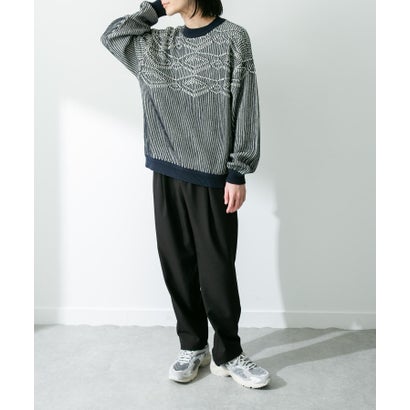アーバンリサーチ サニーレーベル URBAN RESEARCH Sonny Label ジャガードクルーネックニットプルオーバー （ネイビー）｜詳細画像