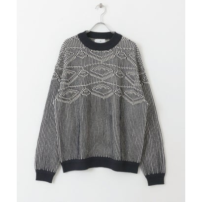 アーバンリサーチ サニーレーベル URBAN RESEARCH Sonny Label ジャガードクルーネックニットプルオーバー （ネイビー）｜詳細画像
