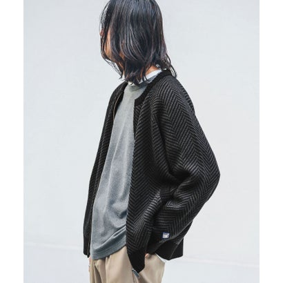 アーバンリサーチ サニーレーベル URBAN RESEARCH Sonny Label 『別注』BAEXFATE×Sonny Label ヘリンボンジップアップニットカーディガン （ブラック）｜詳細画像