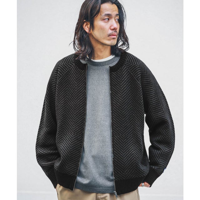 『別注』BAEXFATE×Sonny Label ヘリンボンジップアップニットカーディガン （ブラック）
