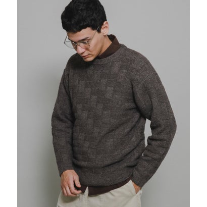 アーバンリサーチ サニーレーベル URBAN RESEARCH Sonny Label ブロック柄クルーネックニットプルオーバー （ブラウン）｜詳細画像
