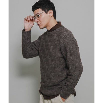 アーバンリサーチ サニーレーベル URBAN RESEARCH Sonny Label ブロック柄クルーネックニットプルオーバー （ブラウン）｜詳細画像