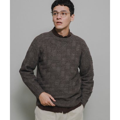 アーバンリサーチ サニーレーベル URBAN RESEARCH Sonny Label ブロック柄クルーネックニットプルオーバー （ブラウン）｜詳細画像