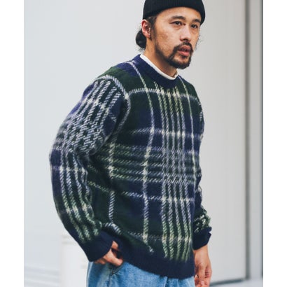アーバンリサーチ サニーレーベル URBAN RESEARCH Sonny Label チェックジャガードニットプルオーバー （ボルドー）｜詳細画像