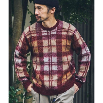 アーバンリサーチ サニーレーベル URBAN RESEARCH Sonny Label チェックジャガードニットプルオーバー （ボルドー）｜詳細画像
