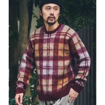 アーバンリサーチ サニーレーベル URBAN RESEARCH Sonny Label チェックジャガードニットプルオーバー （ボルドー）｜詳細画像