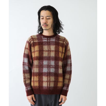 アーバンリサーチ サニーレーベル URBAN RESEARCH Sonny Label チェックジャガードニットプルオーバー （ボルドー）｜詳細画像