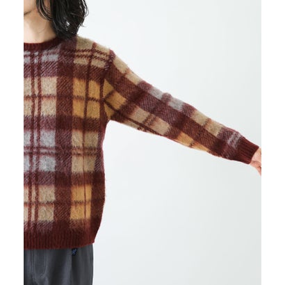 アーバンリサーチ サニーレーベル URBAN RESEARCH Sonny Label チェックジャガードニットプルオーバー （ボルドー）｜詳細画像