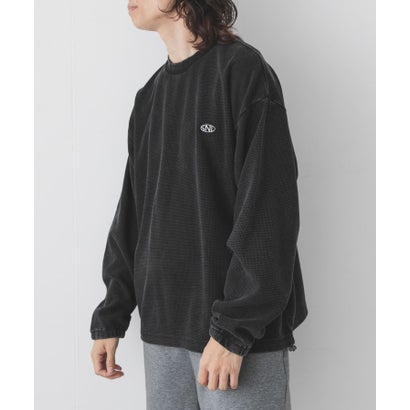 ヴィンテージライクワッフルロングTシャツ （ブラック）｜詳細画像