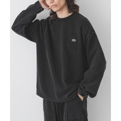 ヴィンテージライクワッフルロングTシャツ （ブラック）｜詳細画像