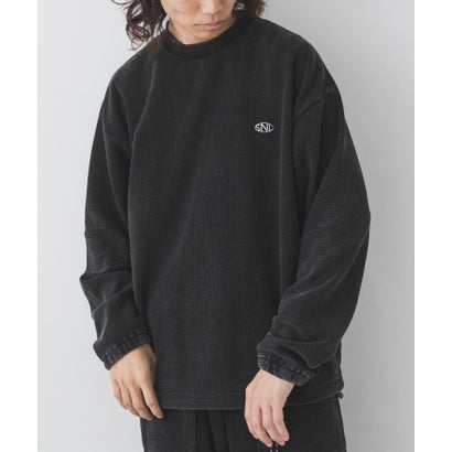 ヴィンテージライクワッフルロングTシャツ （ブラック）｜詳細画像