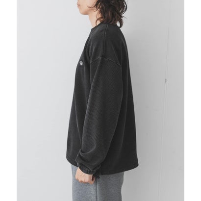 ヴィンテージライクワッフルロングTシャツ （ブラック）｜詳細画像