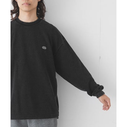 ヴィンテージライクワッフルロングTシャツ （ブラック）｜詳細画像
