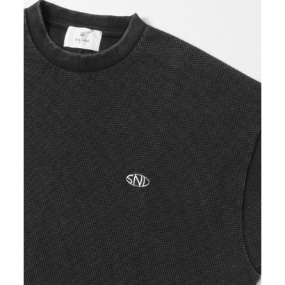 ヴィンテージライクワッフルロングTシャツ （ブラック）｜詳細画像