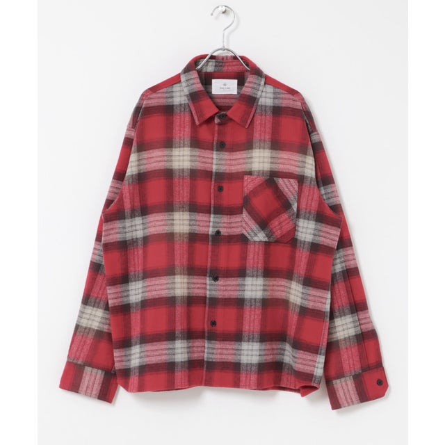 起毛チェックレギュラーカラーシャツ （レッド）