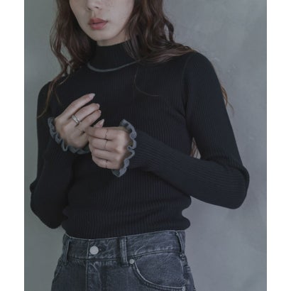 アーバンリサーチ サニーレーベル URBAN RESEARCH Sonny Label 静電防止フリルハイネックリブニットプルオーバー （チャコールグレー）｜詳細画像