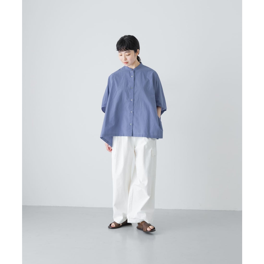 カグレ かぐれ コットンスクエアポンチョシャツ （BLUE