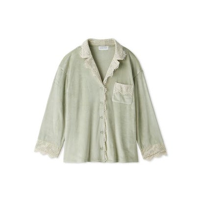 【Silky Fleece】レース開襟シャツ （GRN）｜詳細画像