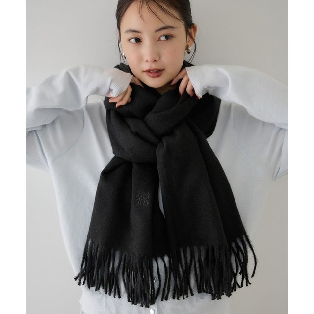 なめらかタッチ刺繍ロゴストール （ブラック（01））