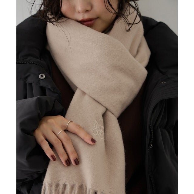 なめらかタッチ刺繍ロゴストール （ベージュ（27））
