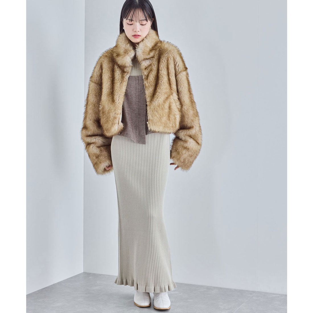 ビス VIS 【WEB/一部店舗限定】エコファーショート丈Wジップブルゾン 
