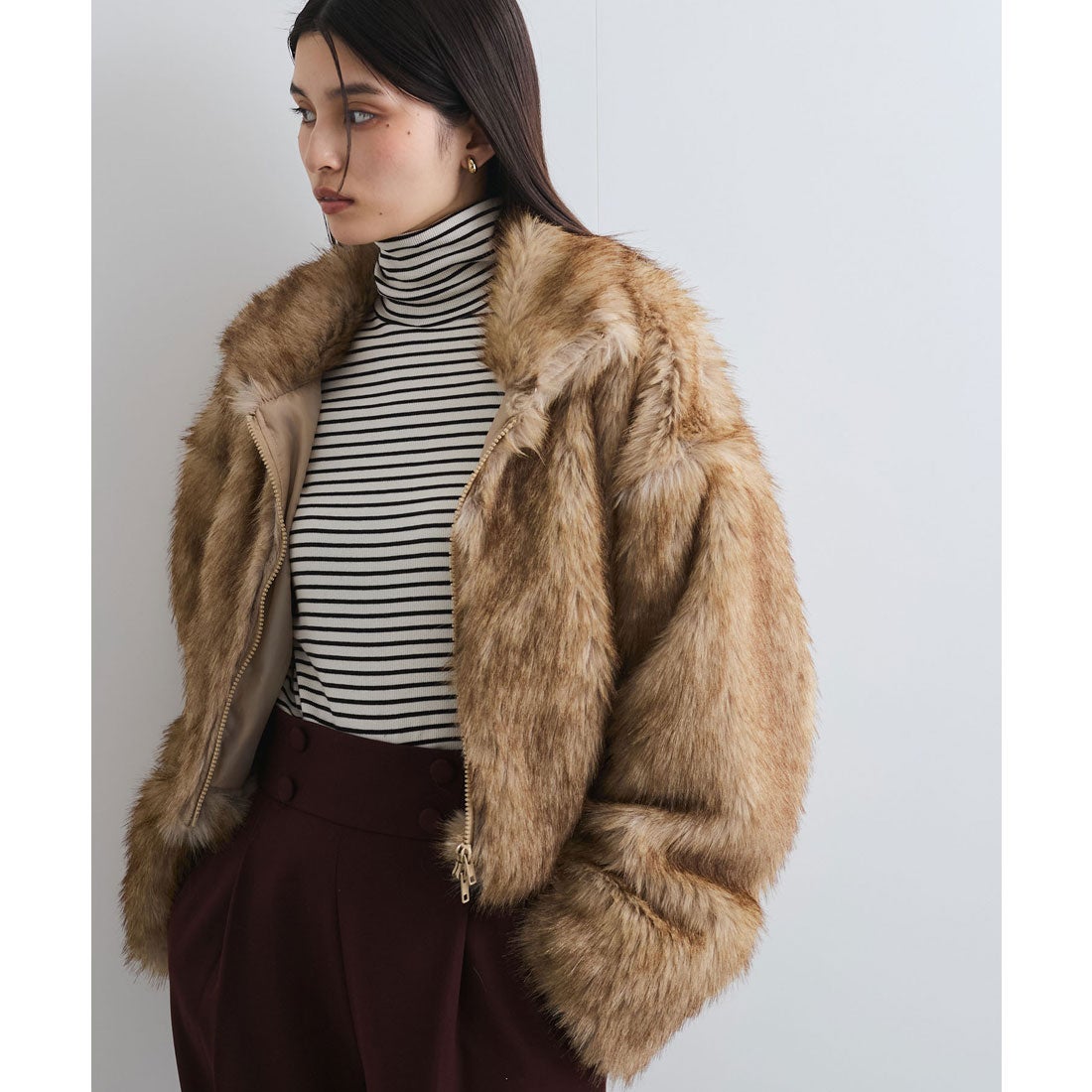 ビス VIS 【WEB/一部店舗限定】エコファーショート丈Wジップブルゾン 