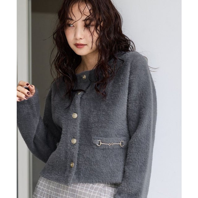 接結ミニフェザーカーディガン/WEB限定カラー （チャコール（06））