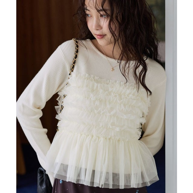 チュールフリルビスチェニット （オフホワイト（15））