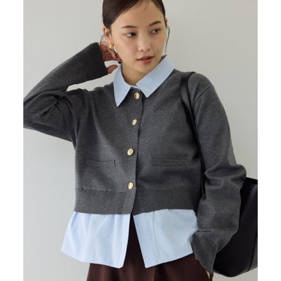 ビス VIS シャツレイヤード風メタルボタンドッキングカーディガン （チャコール（06））｜詳細画像