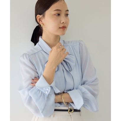 サテンバイカラーボウタイブラウス （サックス（48））｜詳細画像