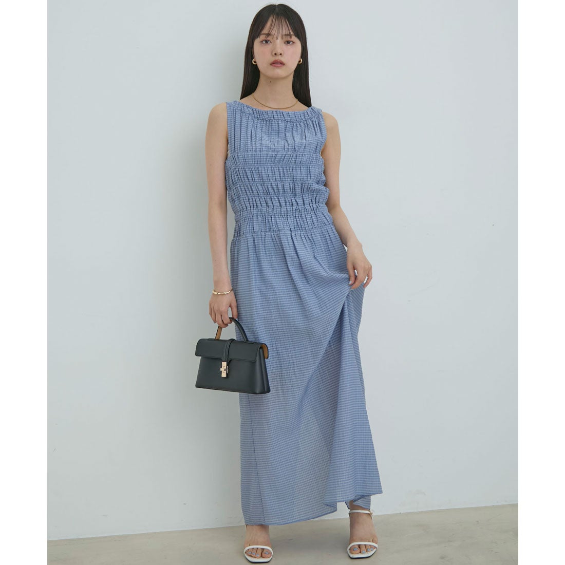 ビス VIS シャーリングロングドレス （サックス（48）） -ファッション 