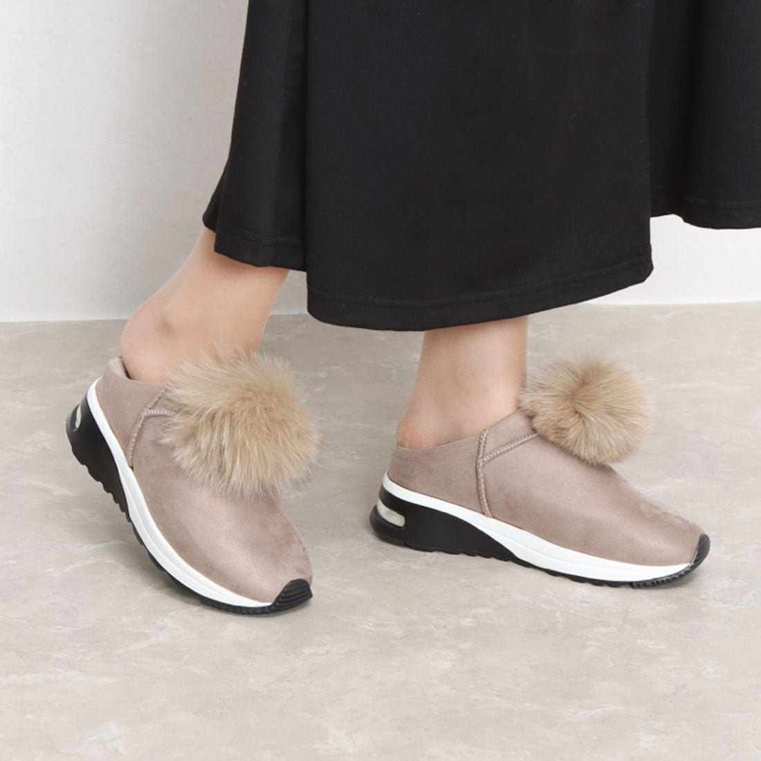 ヴィヴィ フルール ViVi Fleurs glitter フォックスファー付スリッポン 