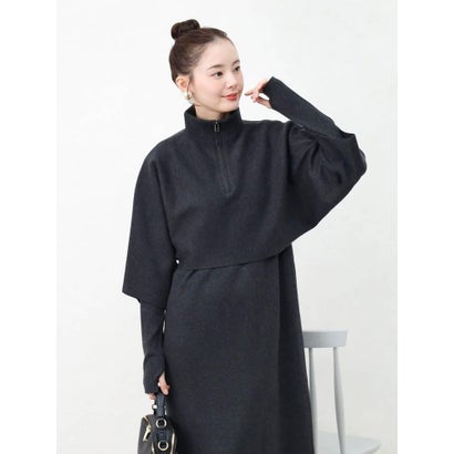 ヴァン Vin ハーフZIPレイヤードニットワンピース （ダークピンク）｜詳細画像