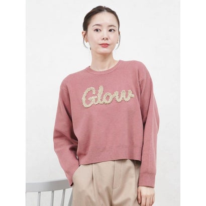 ロゴ刺繍ニットプルオーバー （ダークピンク）｜詳細画像