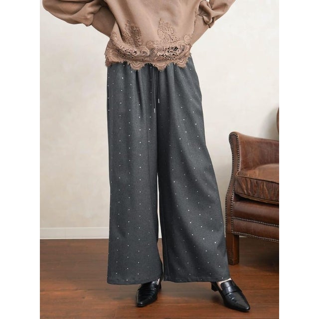 箔ドットイージーワイドパンツ （チャコールグレー）
