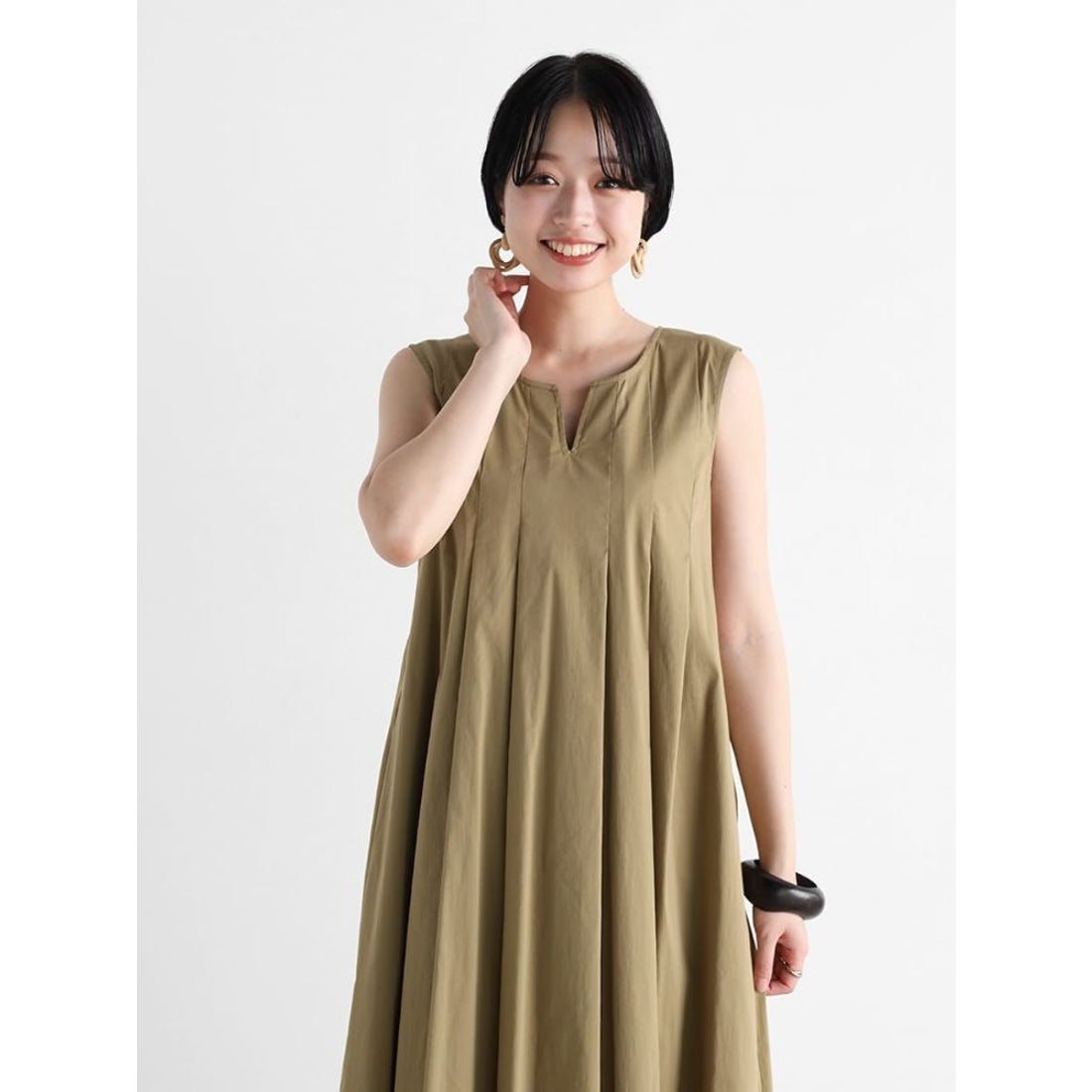 ヴァン Vin キーネックタックワンピース （ライトグリーン 