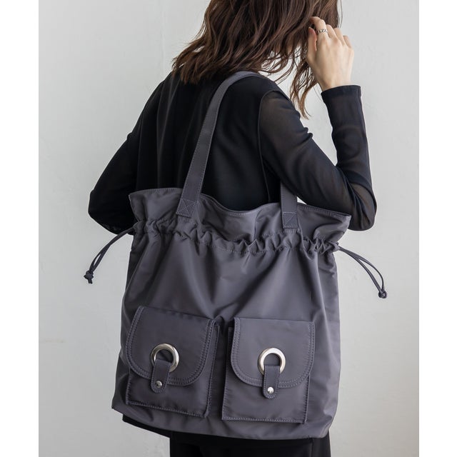 リング金具巾着トートバッグ （GRAY）