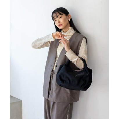 本革×キャンバスバルーントートバッグ （NBLACK）｜詳細画像