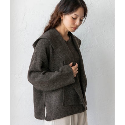 【2点セット】バラクラバ風フードニットマフラー付きVネックニット （NAVY）｜詳細画像
