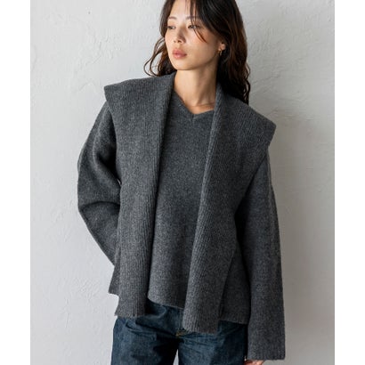 【2点セット】バラクラバ風フードニットマフラー付きVネックニット （NAVY）｜詳細画像