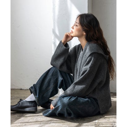 【2点セット】バラクラバ風フードニットマフラー付きVネックニット （NAVY）｜詳細画像
