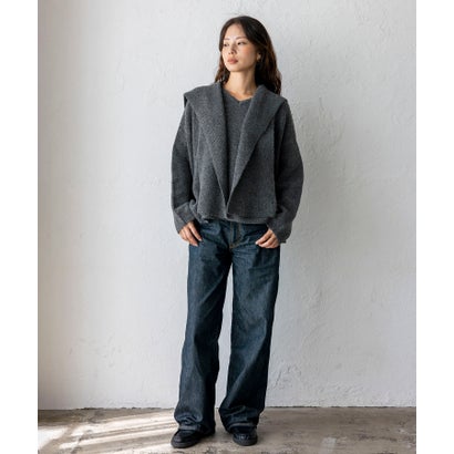 【2点セット】バラクラバ風フードニットマフラー付きVネックニット （NAVY）｜詳細画像