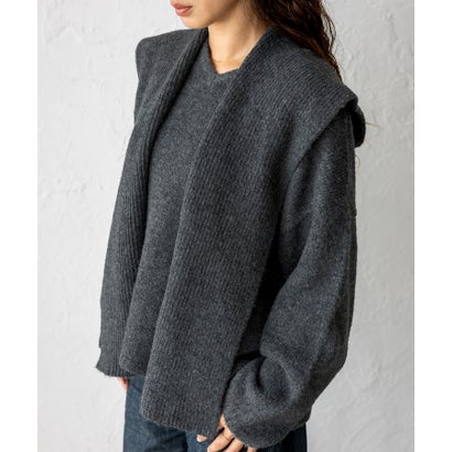 【2点セット】バラクラバ風フードニットマフラー付きVネックニット （NAVY）｜詳細画像