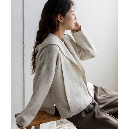 【2点セット】バラクラバ風フードニットマフラー付きVネックニット （BROWN）｜詳細画像