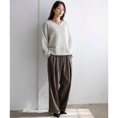 【2点セット】バラクラバ風フードニットマフラー付きVネックニット （BROWN）｜詳細画像